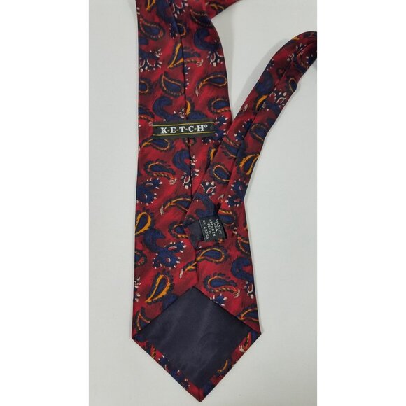 Ketch Paisley Red & Blue Necktie Polyester Made In USA - Picture 7 of 10